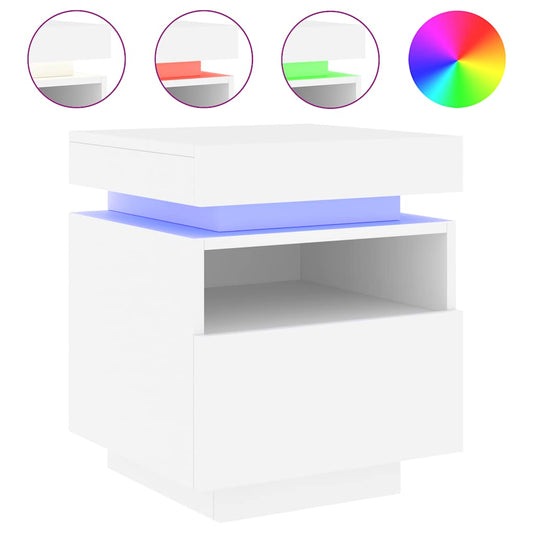 vidaXL Bedside Cabinet with LED Lights White 40x39x48,5 cm