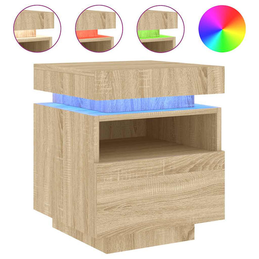 vidaXL Bedside Cabinet with LED Lights Sonoma Oak 40x39x48,5 cm
