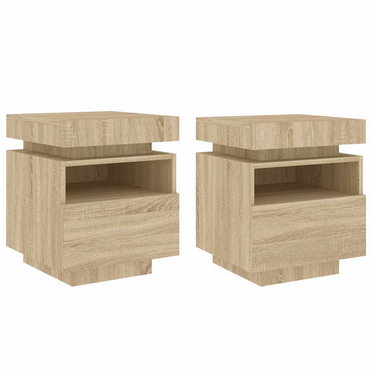 vidaXL Bedside Cabinets with LED Lights 2 pcs Sonoma Oak 40x39x48,5 cm