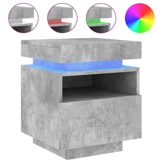 vidaXL Bedside Cabinet with LED Lights Concrete Grey 40x39x48,5 cm