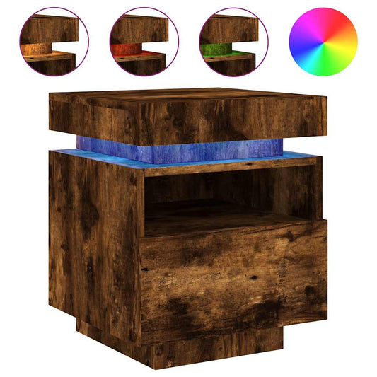 vidaXL Bedside Cabinet with LED Lights Smoked Oak 40x39x48,5 cm