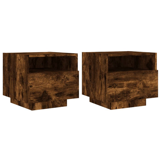 vidaXL Bedside Cabinets with LED Lights 2 pcs Smoked Oak 40x39x37 cm