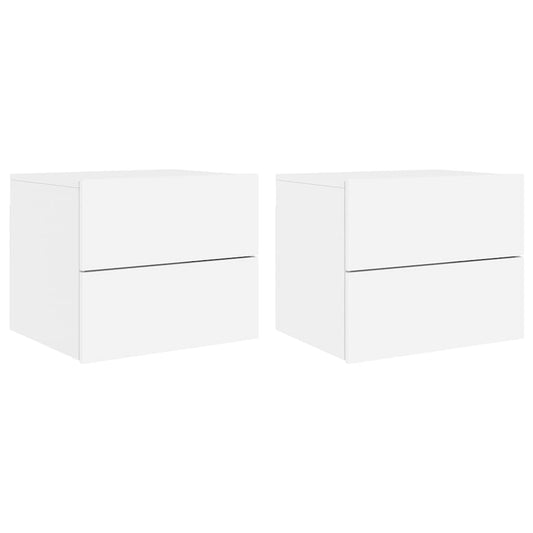 vidaXL Wall-mounted Bedside Cabinets with LED Lights 2 pcs White
