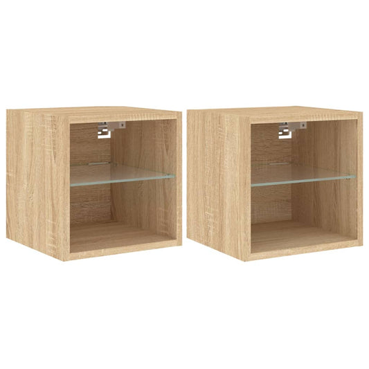 vidaXL TV Wall Cabinets with LED Lights 2 pcs Sonoma Oak 30x28,5x30 cm