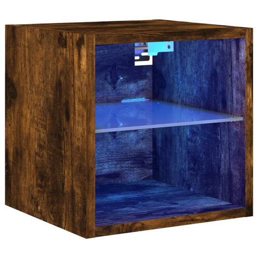 vidaXL TV Wall Cabinet with LED Lights Smoked Oak 30x28,5x30 cm