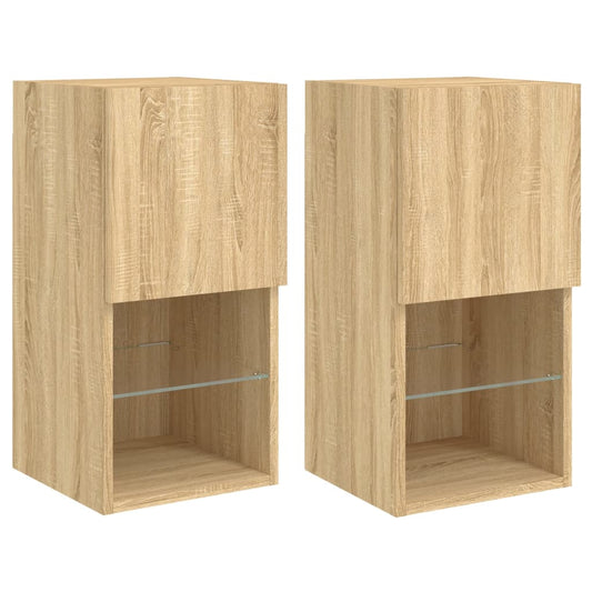 vidaXL 2 Piece TV Cabinet Set with LED Lights Sonoma Oak 30,5x30x60 cm