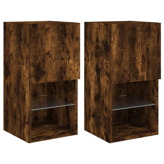 vidaXL 2 Piece TV Cabinet Set with LED Lights Smoked Oak 30,5x30x60 cm