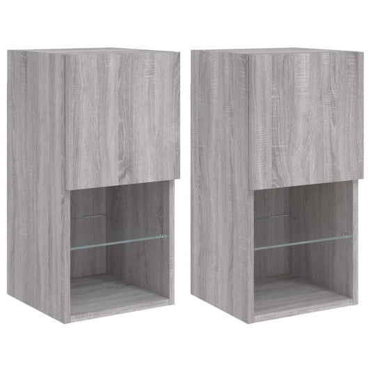 vidaXL 2 Piece TV Cabinet Set with LED Lights Grey Sonoma 30,5x30x60 cm