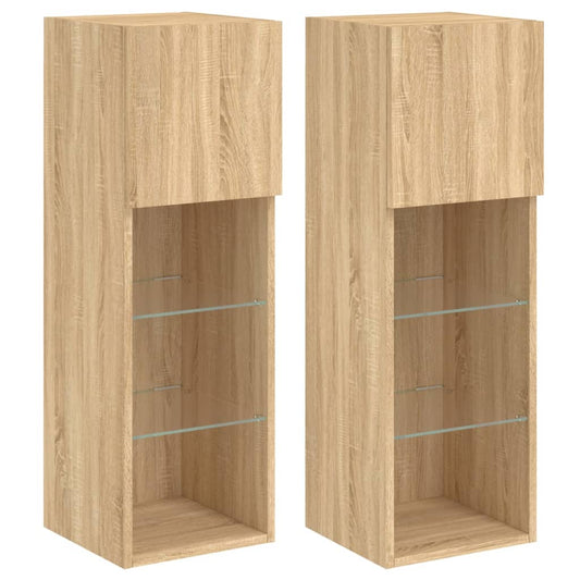 vidaXL 2 Piece TV Cabinet Set with LED Lights Sonoma Oak 30,5x30x90 cm