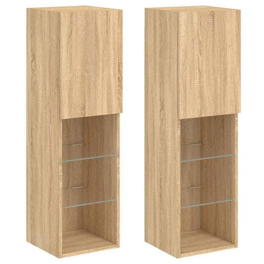 vidaXL 2 Piece TV Cabinet Set with LED Lights Sonoma Oak 30,5x30x102 cm