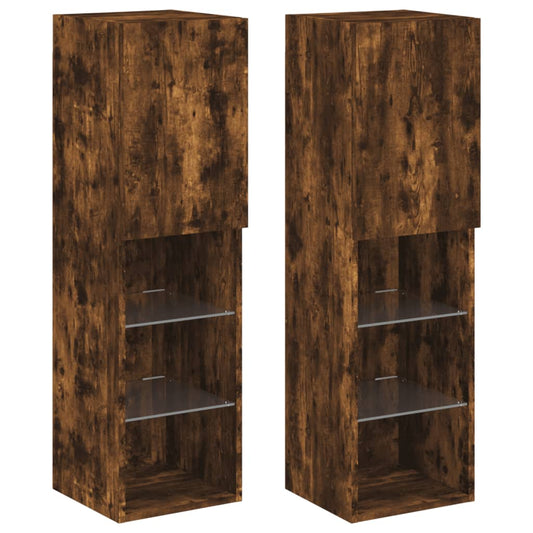 vidaXL 2 Piece TV Cabinet Set with LED Lights Smoked Oak 30,5x30x102 cm