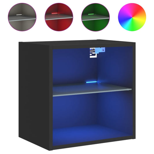 vidaXL Bedside Cabinet with LED Lights Wall-mounted Black