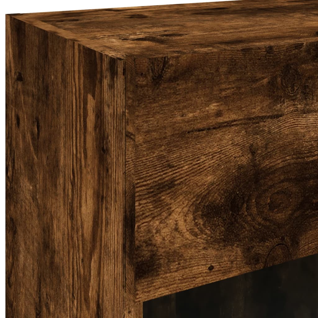 vidaXL TV Wall Cabinet with LED Lights Smoked Oak 40x30x60,5 cm