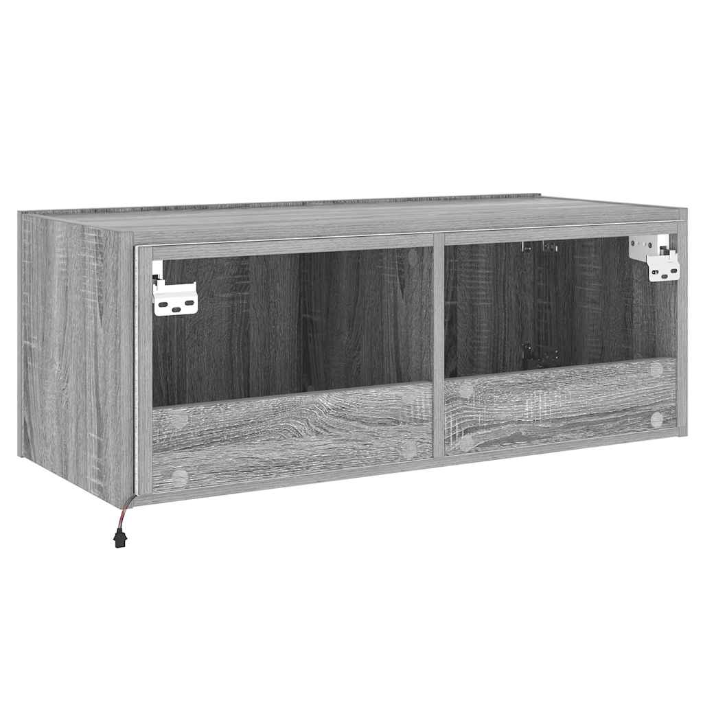 vidaXL TV Wall Cabinet with LED Lights Grey Sonoma 80x35x31 cm