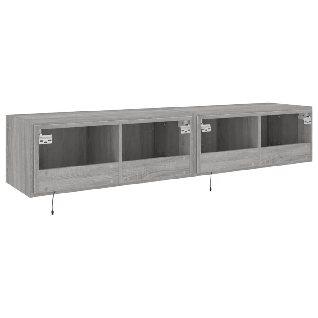 vidaXL TV Wall Cabinets with LED Lights 2 pcs Grey Sonoma 80x35x31 cm