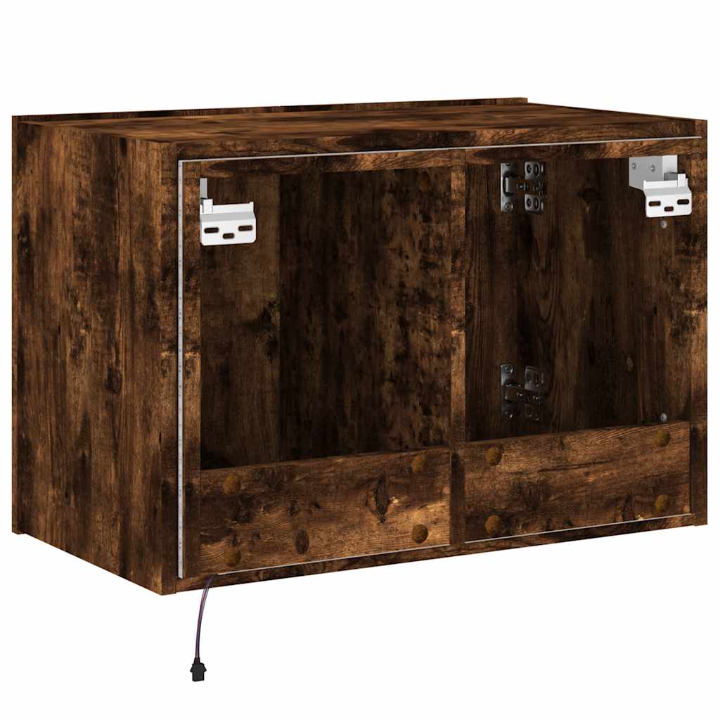 vidaXL TV Wall Cabinet with LED Lights Smoked Oak 60x35x41 cm