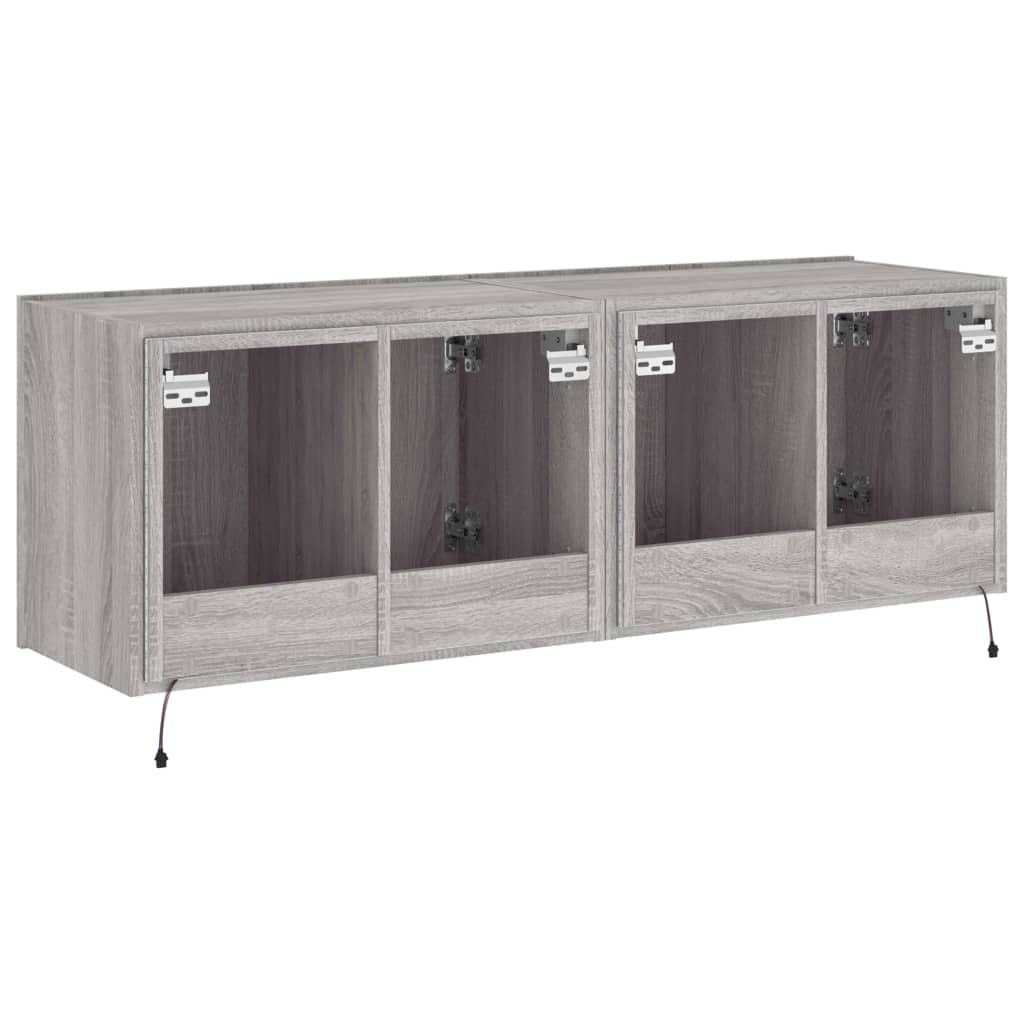 vidaXL TV Wall Cabinets with LED Lights 2 pcs Grey Sonoma 60x35x41 cm
