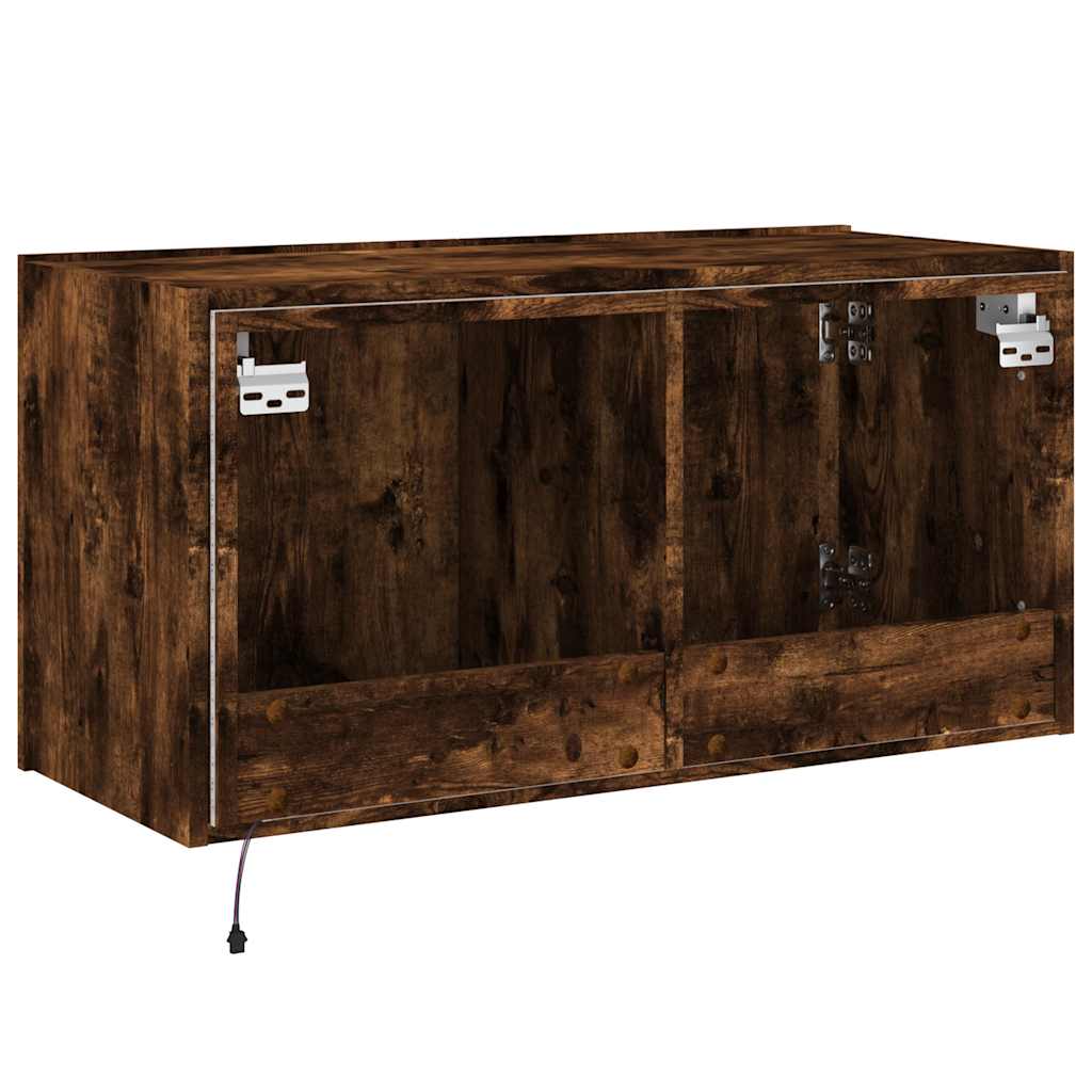vidaXL TV Wall Cabinet with LED Lights Smoked Oak 80x35x41 cm