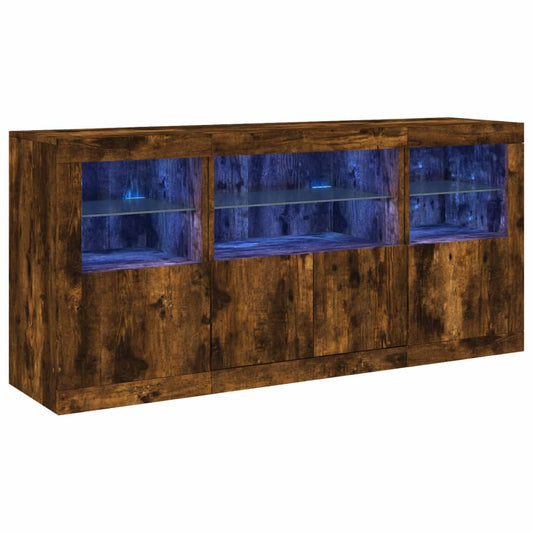 vidaXL Sideboard with LED Lights Smoked Oak 142,5x37x67 cm