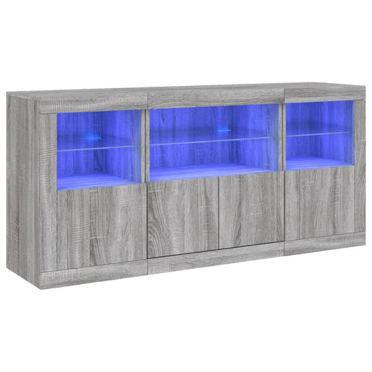 vidaXL Sideboard with LED Lights Grey Sonoma 142,5x37x67 cm