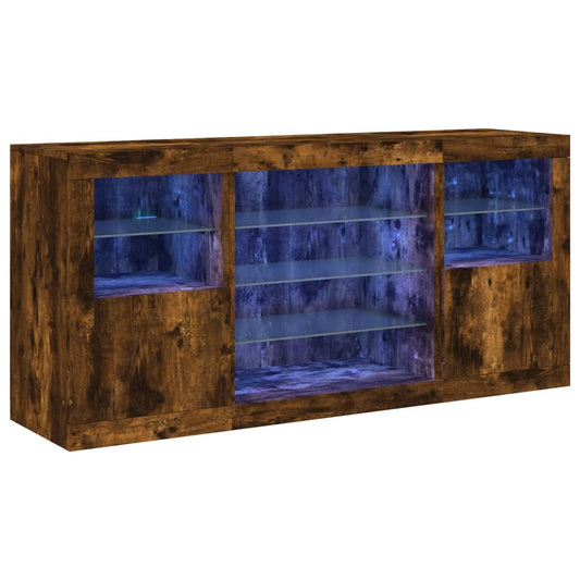 vidaXL Sideboard with LED Lights Smoked Oak 142,5x37x67 cm