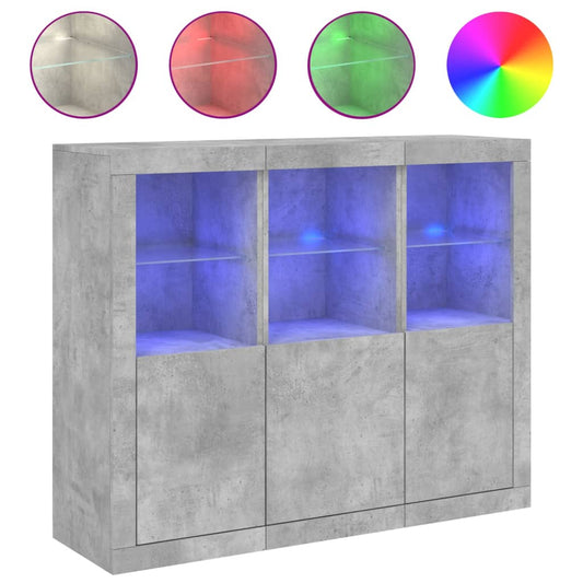 vidaXL Sideboards with LED Lights 3 pcs Concrete Grey Engineered Wood