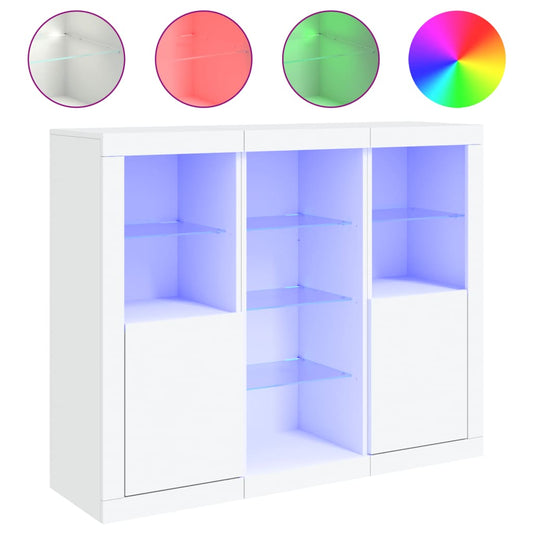 vidaXL Sideboards with LED Lights 3 pcs White Engineered Wood