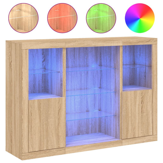 vidaXL Sideboards with LED Lights 3 pcs Sonoma Oak Engineered Wood