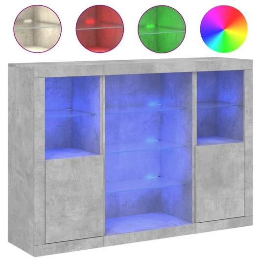 vidaXL Sideboards with LED Lights 3 pcs Concrete Grey Engineered Wood