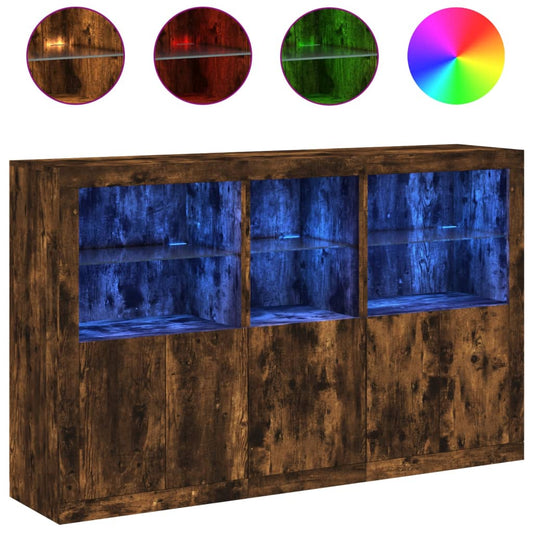 vidaXL Sideboard with LED Lights Smoked Oak 162x37x100 cm