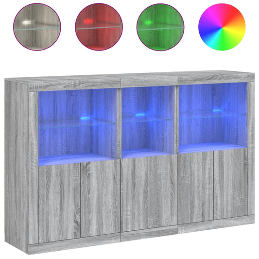 vidaXL Sideboard with LED Lights Grey Sonoma 162x37x100 cm