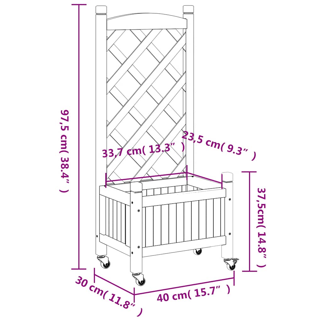 vidaXL Planter with Trellis and Wheels Grey Solid Wood Fir