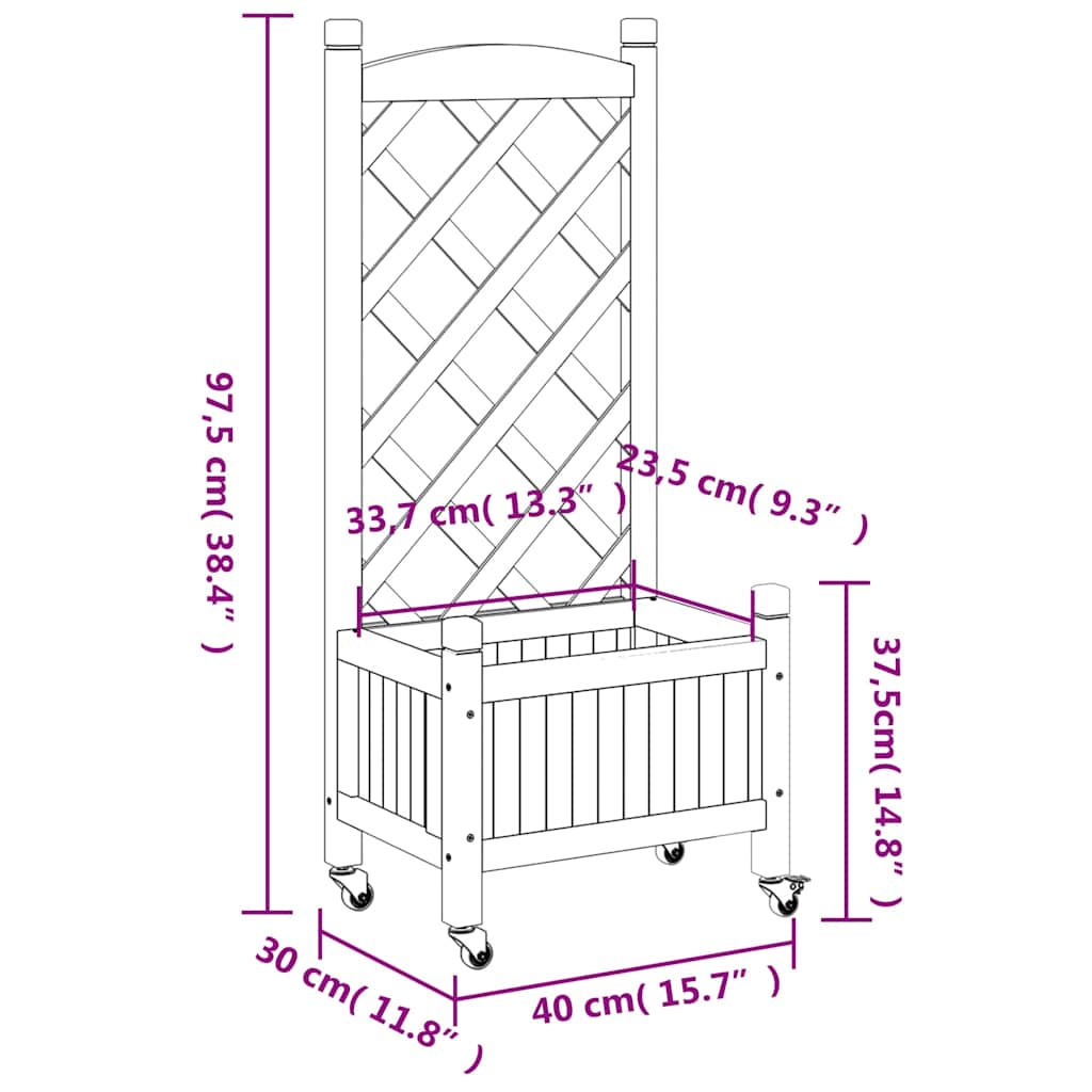vidaXL Planter with Trellis and Wheels Black Solid Wood Fir