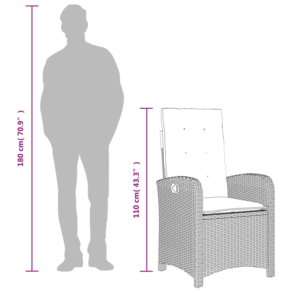 vidaXL Reclining Garden Chair with Cushions Grey Poly Rattan