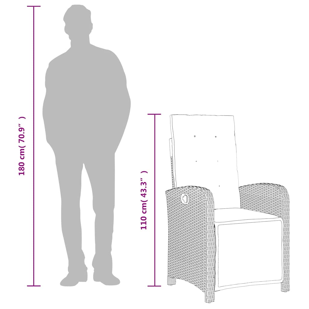 vidaXL Reclining Garden Chair with Footrest Grey Poly Rattan