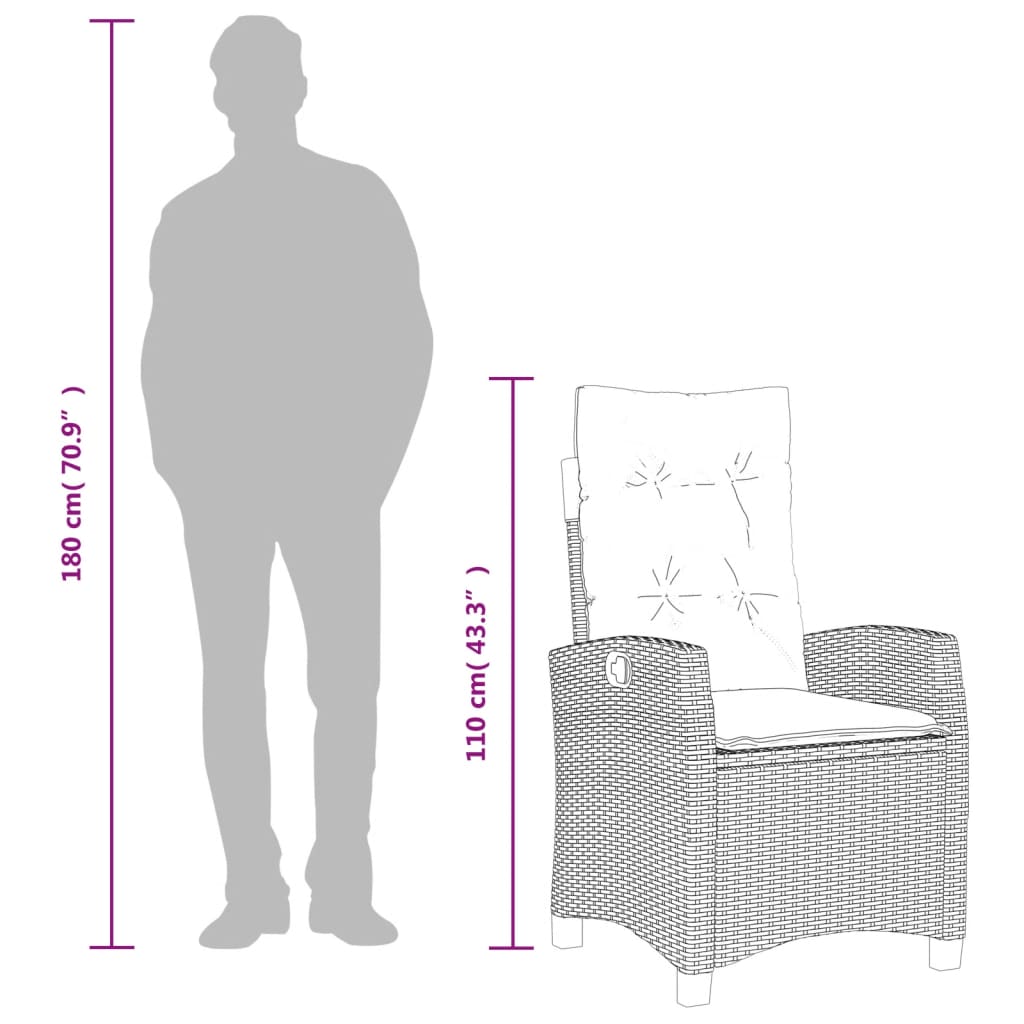 vidaXL Reclining Garden Chair with Cushions Grey Poly Rattan