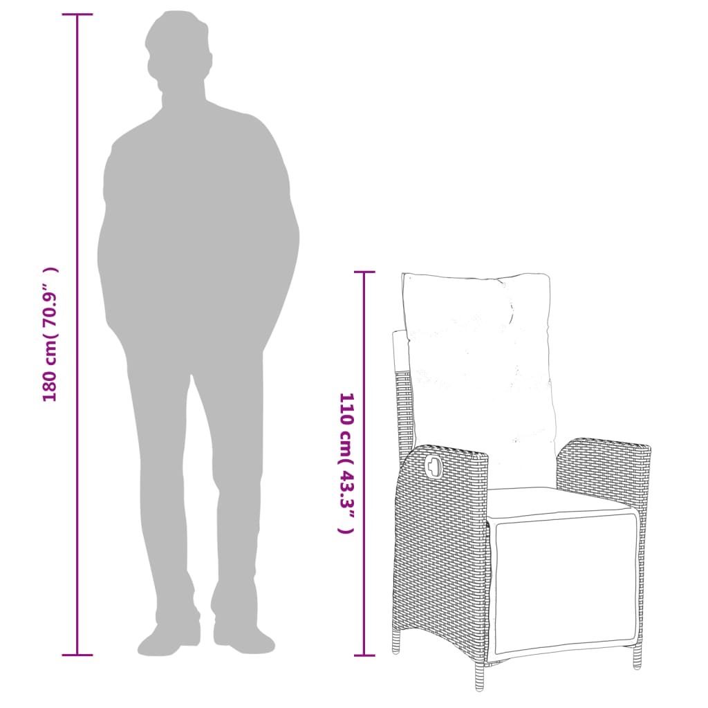 vidaXL Reclining Garden Chair with Footrest Grey Poly Rattan