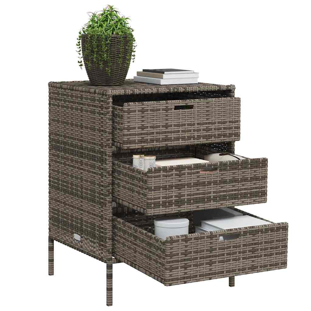 vidaXL Garden Storage Cabinet with 3 Drawers Grey Poly Rattan