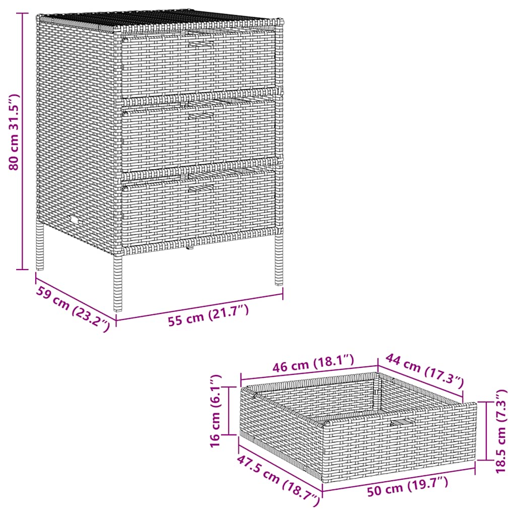 vidaXL Garden Storage Cabinet Grey 55x59x80 cm Poly Rattan