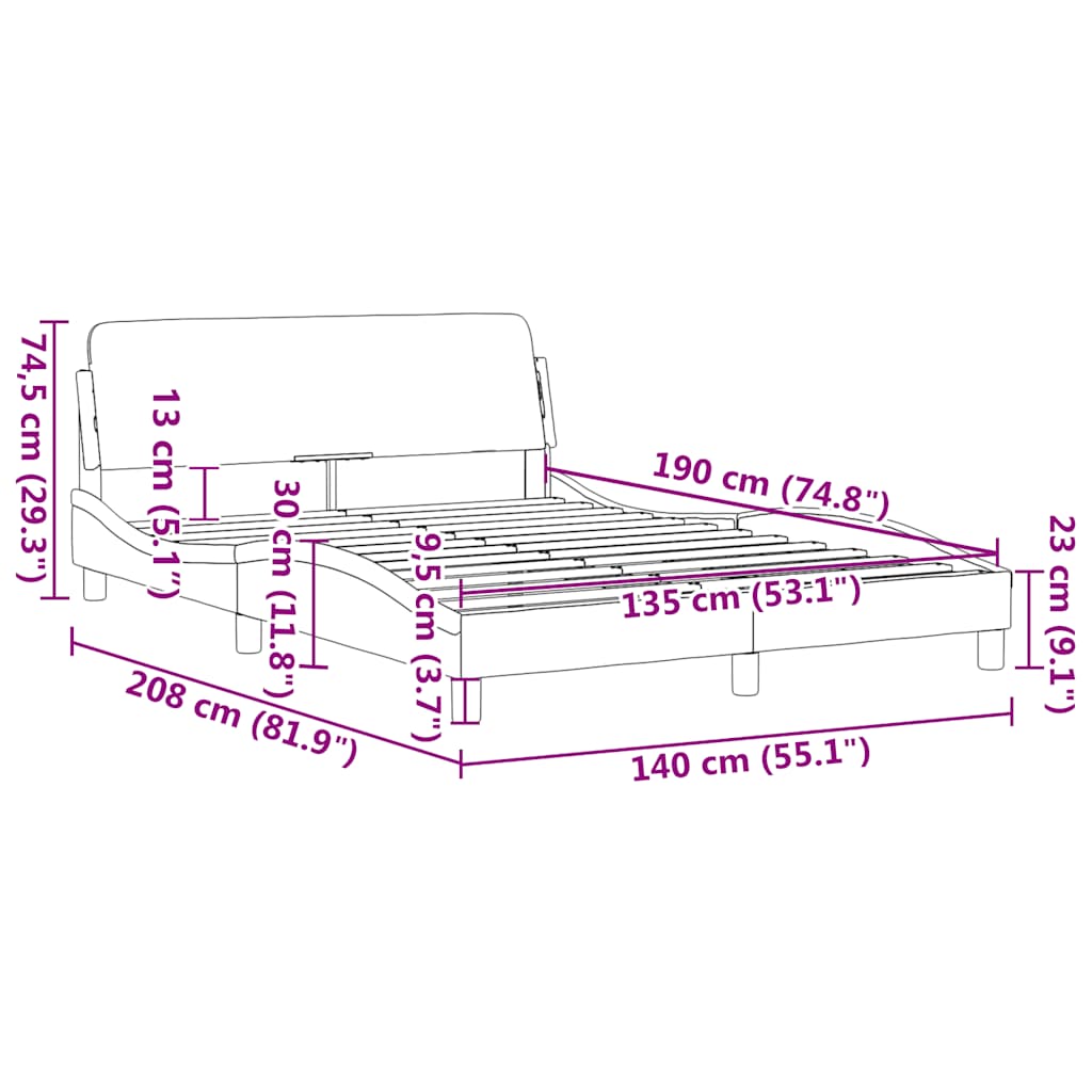vidaXL Bed Frame "Dover" Black 135x190 cm Double Fabric