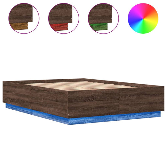 vidaXL Bed Frame with LED without Mattress Brown Oak 150x200 cm