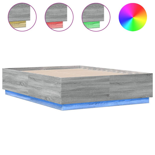 vidaXL Bed Frame with LED without Mattress Grey Sonoma 135x190 cm