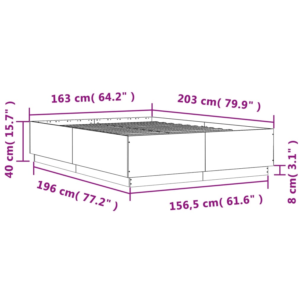vidaXL Bed Frame without Mattress Grey Sonoma 160x200 cm