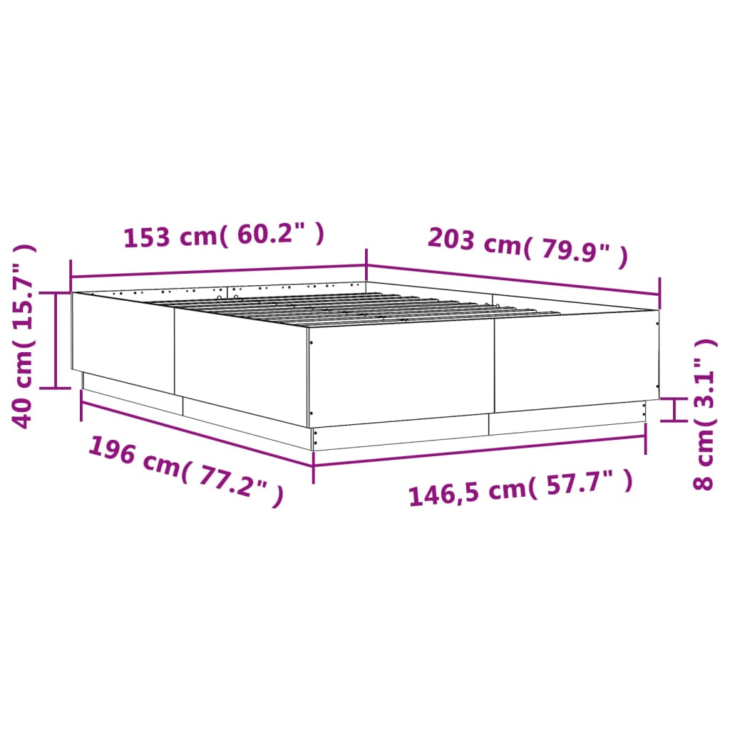 vidaXL Bed Frame without Mattress Grey Sonoma 150x200 cm King Size