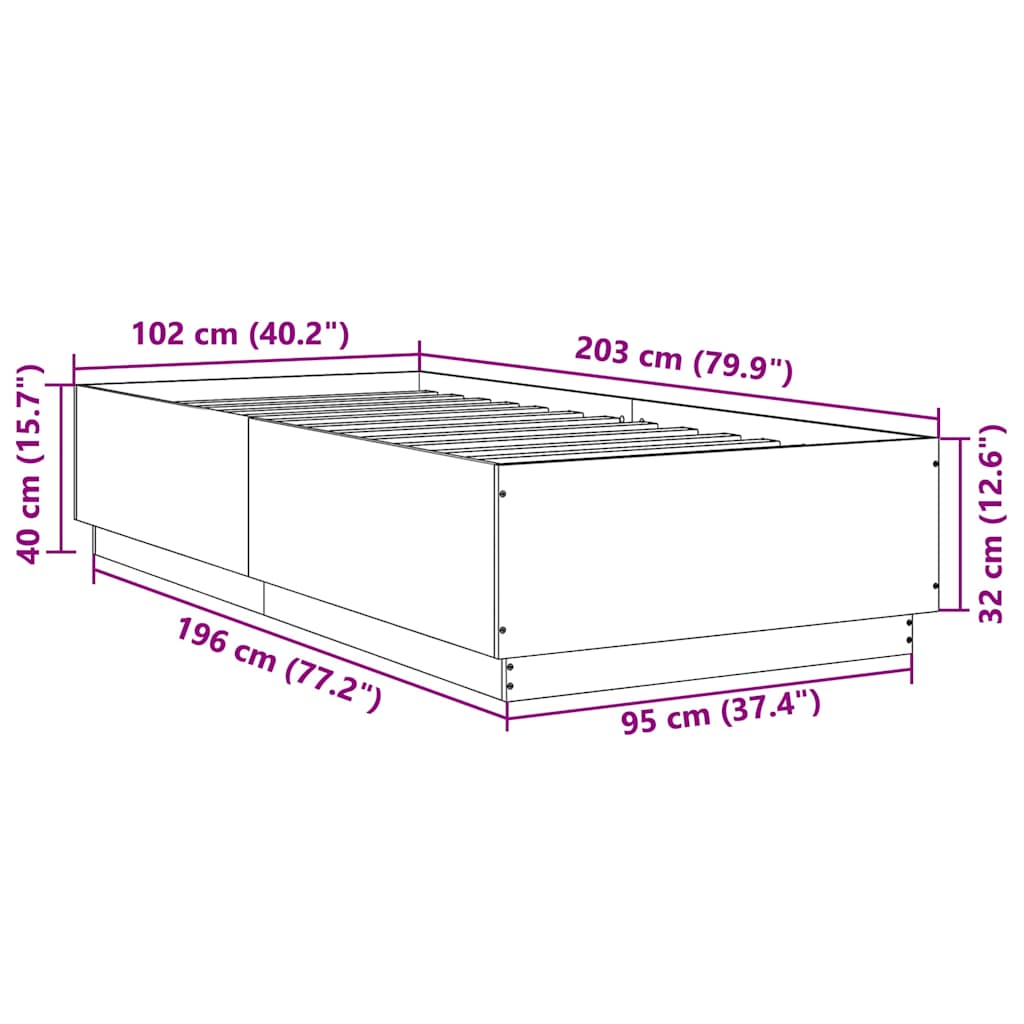 vidaXL Bed Frame without Mattress Grey Sonoma 100x200 cm