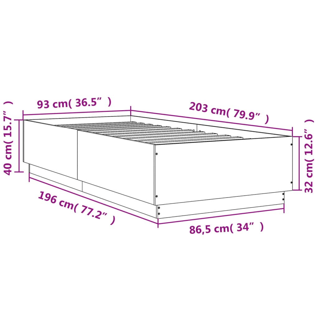 vidaXL Bed Frame without Mattress White 90x200 cm