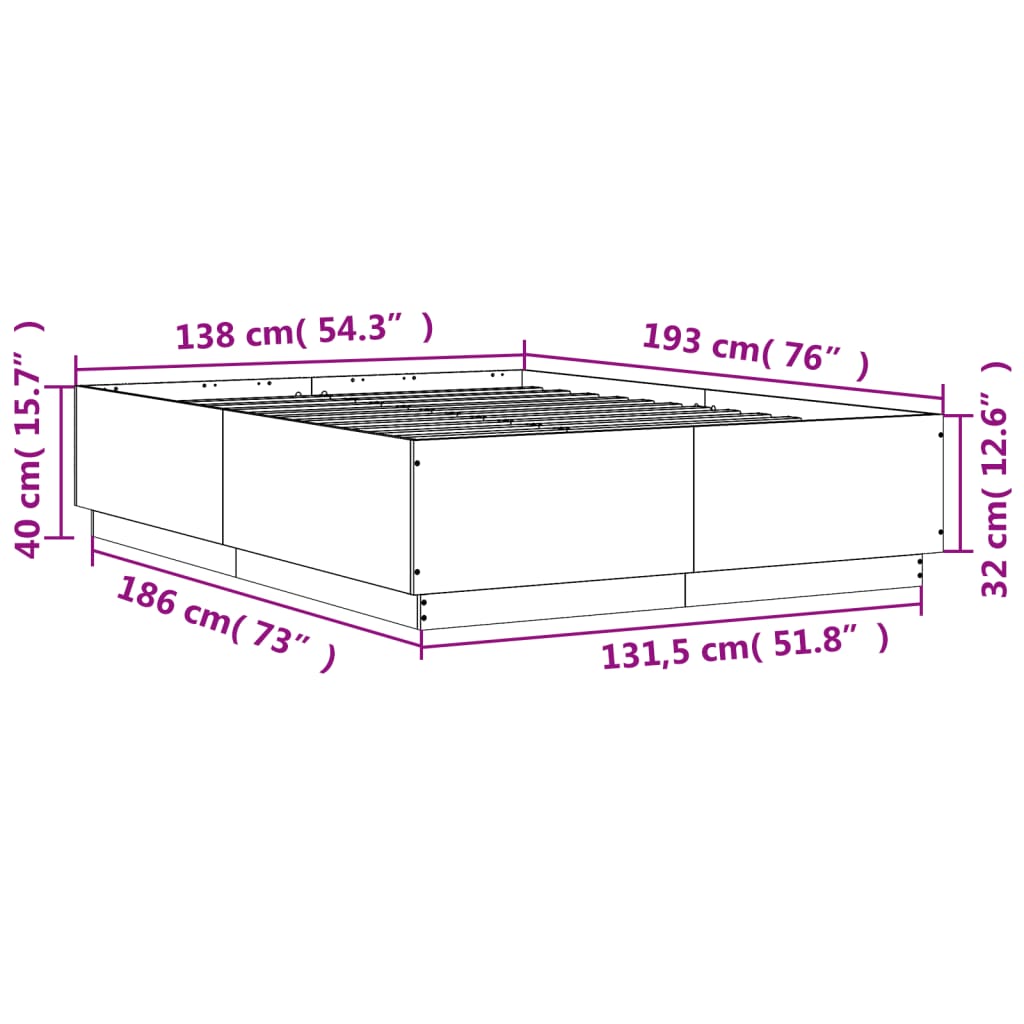 vidaXL Bed Frame without Mattress Sonoma Oak 135x190 cm