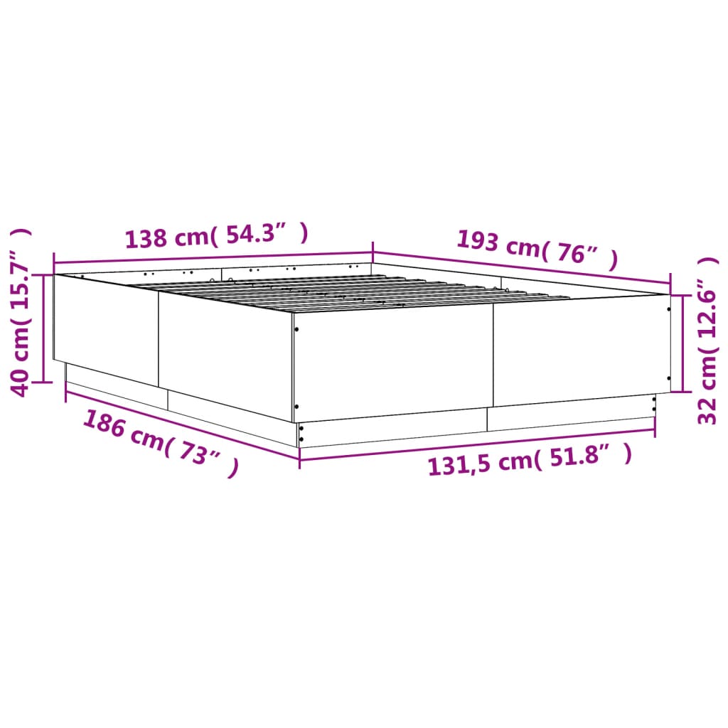 vidaXL Bed Frame without Mattress Concrete Grey 135x190 cm