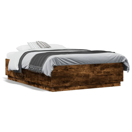 vidaXL Bed Frame without Mattress Smoked Oak 135x190 cm