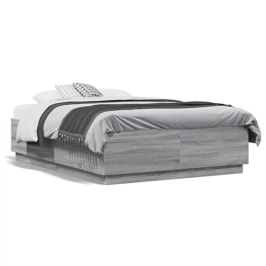 vidaXL Bed Frame without Mattress Grey Sonoma 135x190 cm